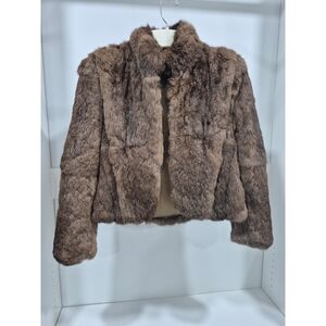 Vintage Rabbit Fur Brown Jacket Coat Pockets Made in Hong Kong Small